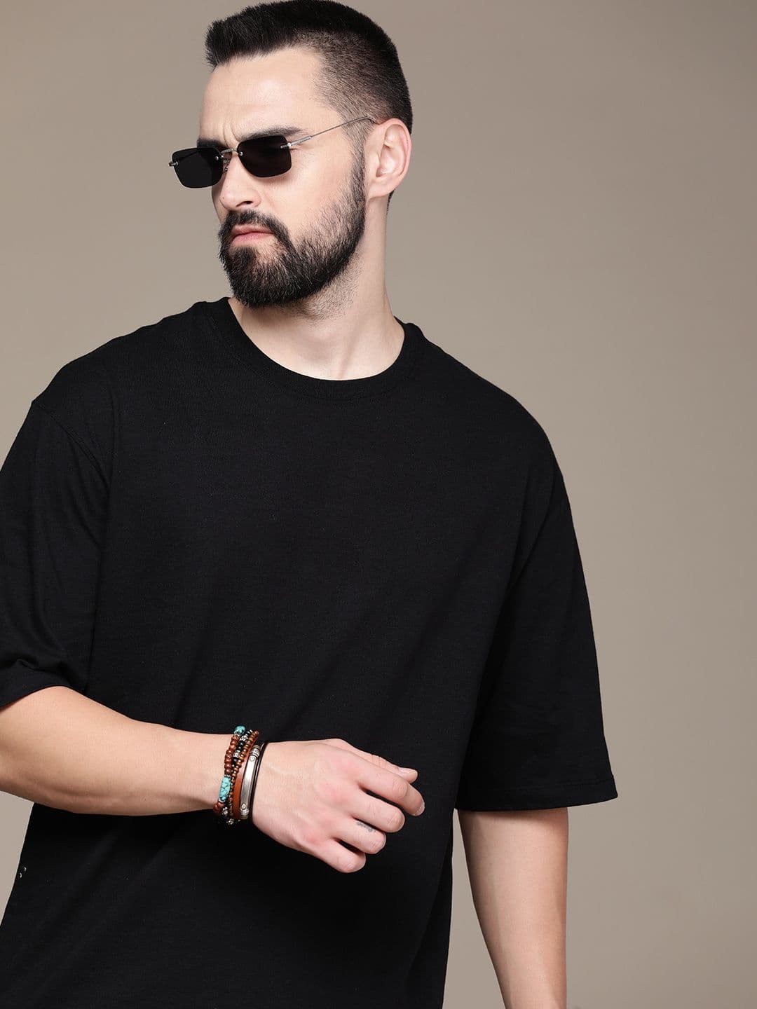 The Roadster Life Co. Men Solid Drop-Shoulder Sleeves Oversized T-shirt - view 1