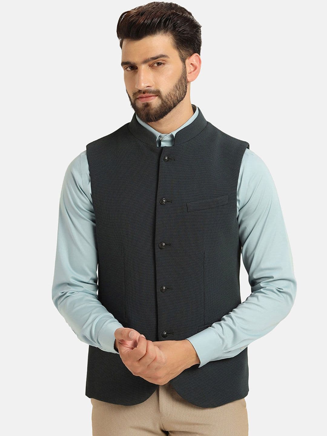 Blackberrys Single-Breasted Woven Design Slim Fit Nehru Jacket - view 1