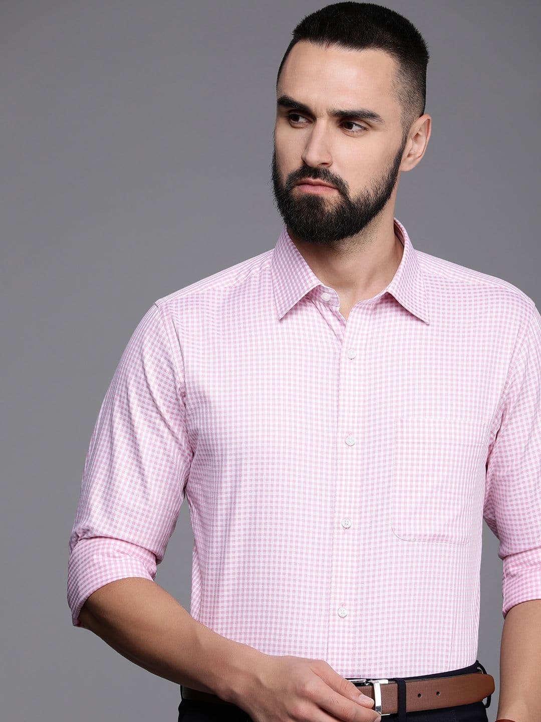 Raymond Slim Fit Micro Self Checked Opaque Pure Cotton Formal Shirt - view 1