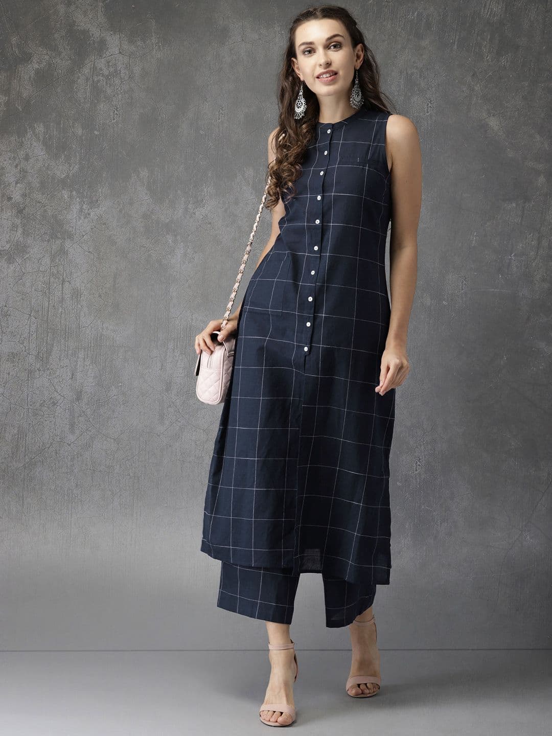 Anouk Women Navy & Printed Kurta with Palazzos - view 1