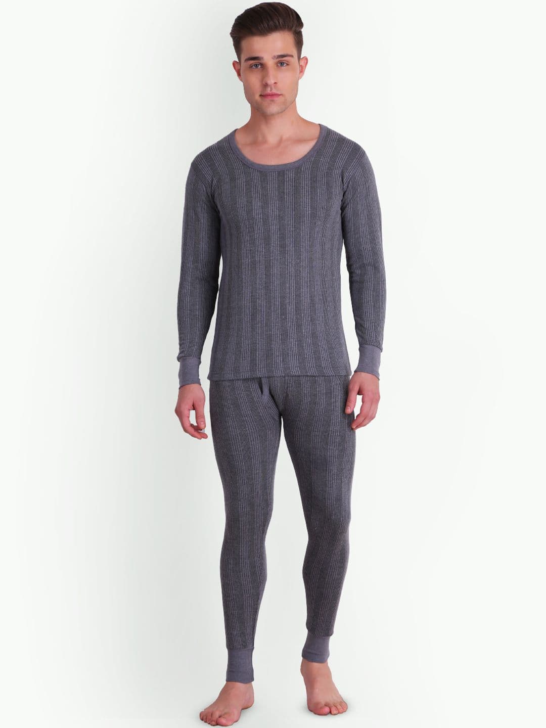 T.T. Elite Striped Round Neck Ribbed Polyfill Technology Thermal Set - view 1