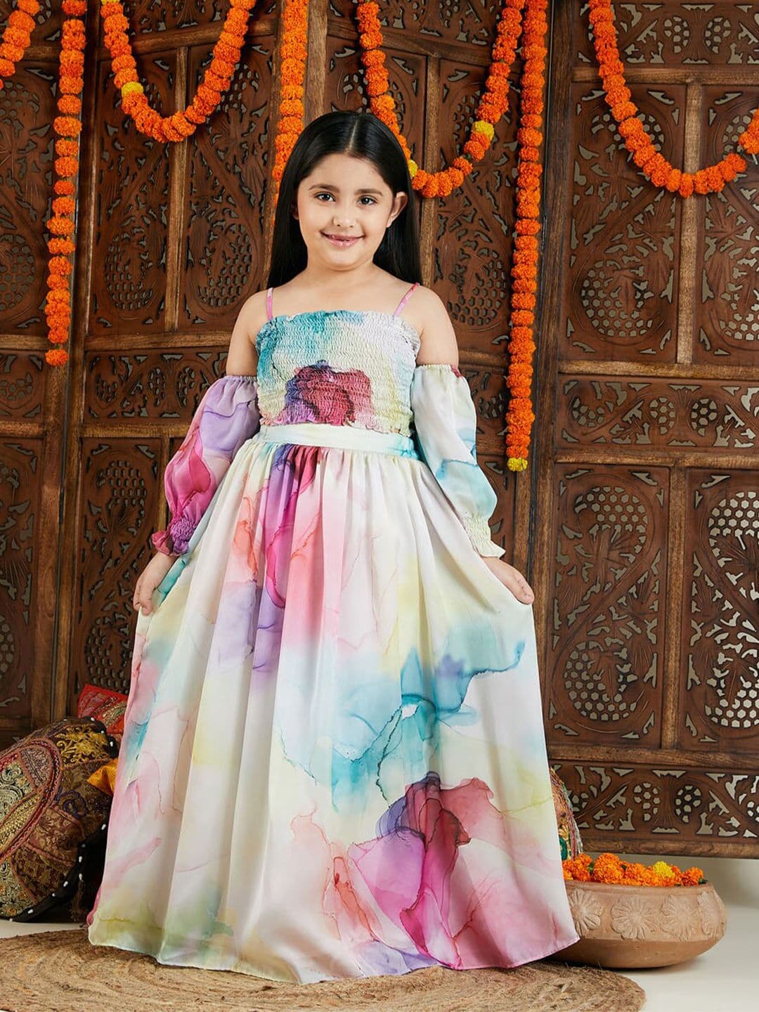 VASTRAMAY Girls Printed Satin Ready To Wear Lehenga Choli - view 1