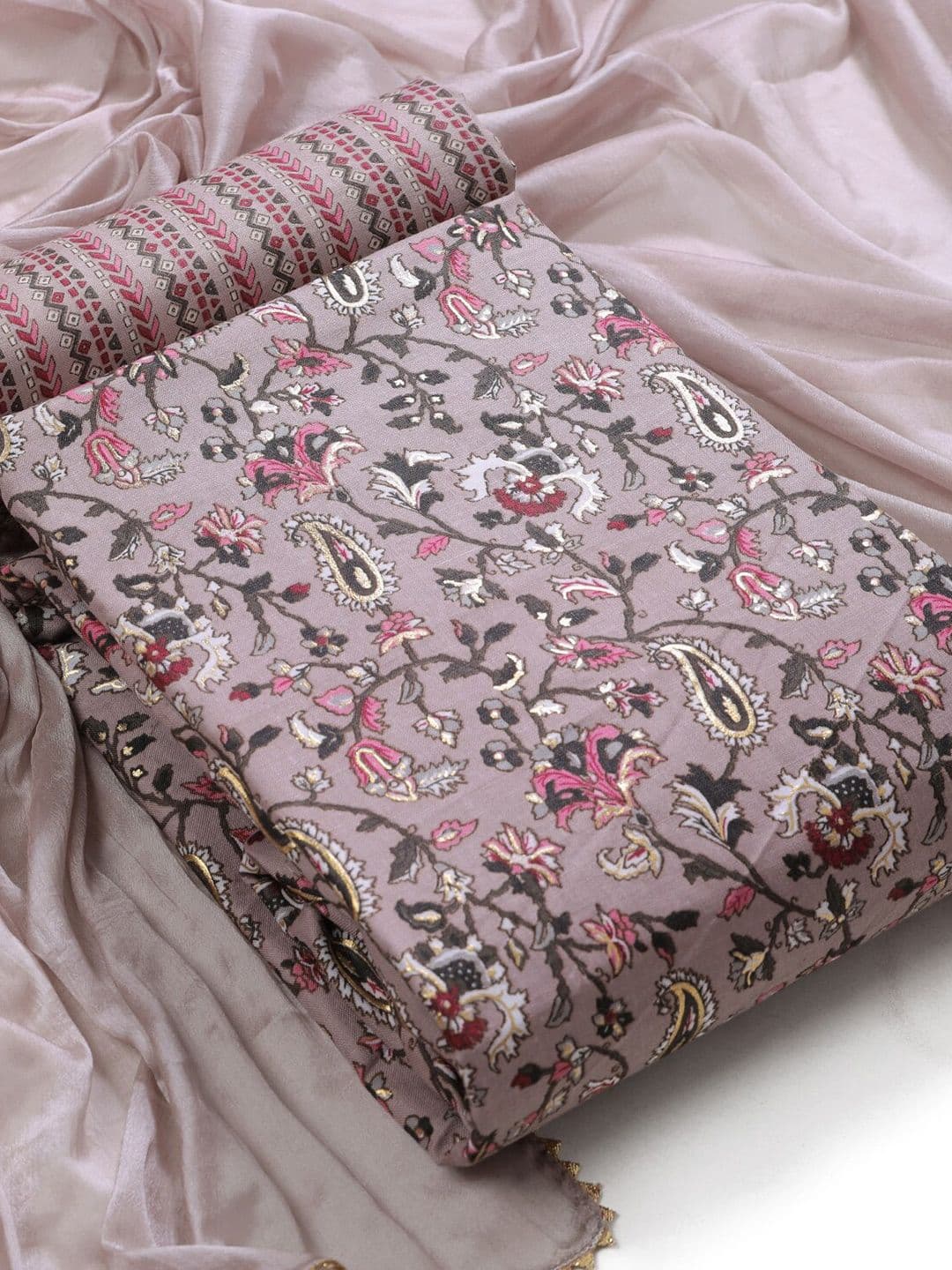 Sun Fashion And Lifestyle Floral Foil Printed Unstitched Dress Material - view 1