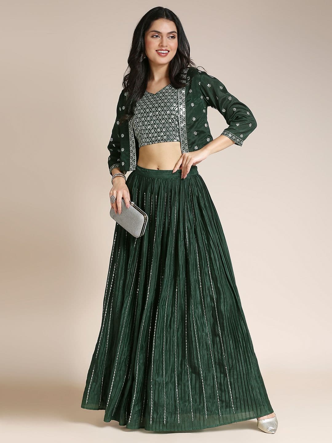 MADHURAM Embroidered Ready to Wear Lehenga & Choli with Jacket - view 1
