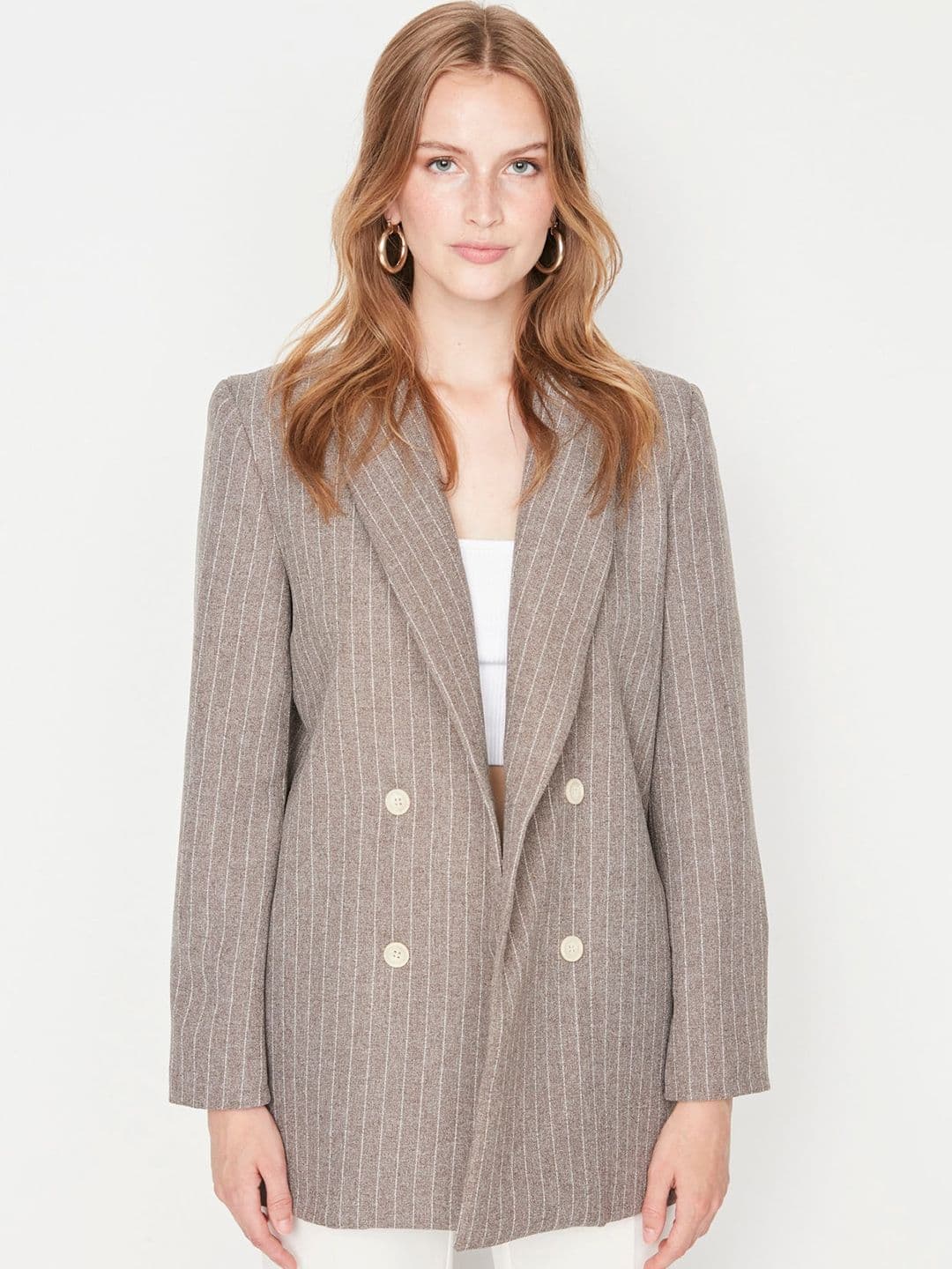 Trendyol Striped Double-Breasted Notched Lapel Blazers - view 1