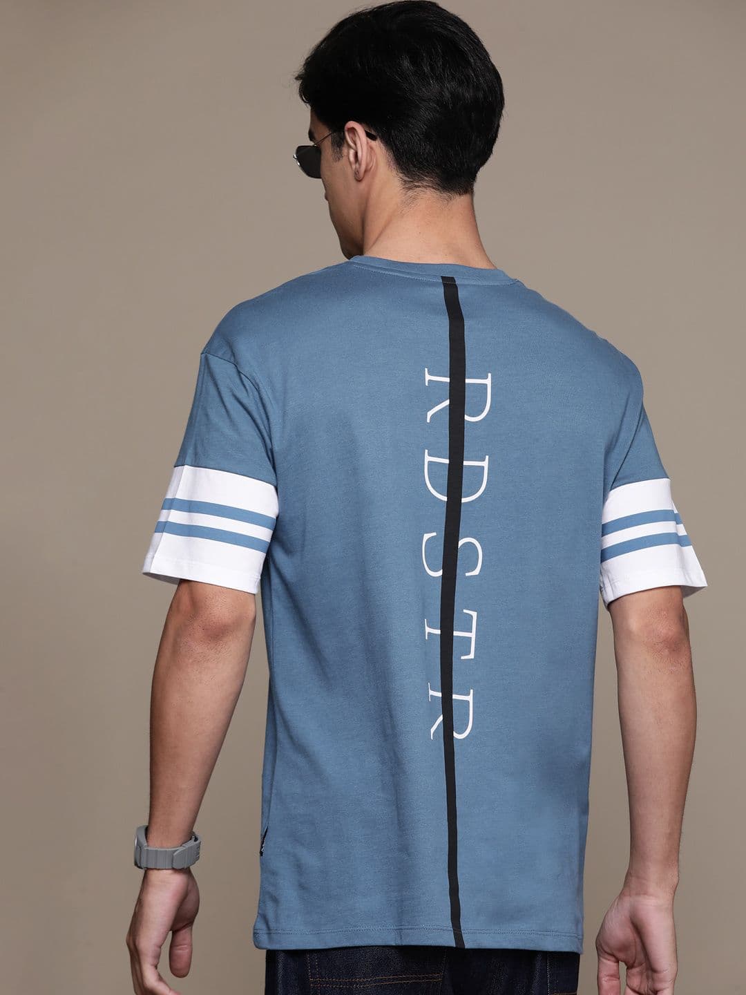 The Roadster Lifestyle Co. Brand Logo Printed Back Drop-Shoulder Sleeves Cotton Relaxed Fit T-shirt - view 1