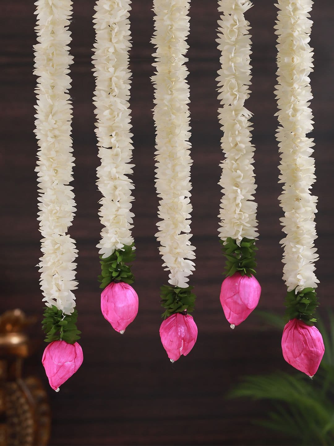TIED RIBBONS Set of 5 Artificial Jasmine Lotus Flowers Hanging Garlands Torans - view 1