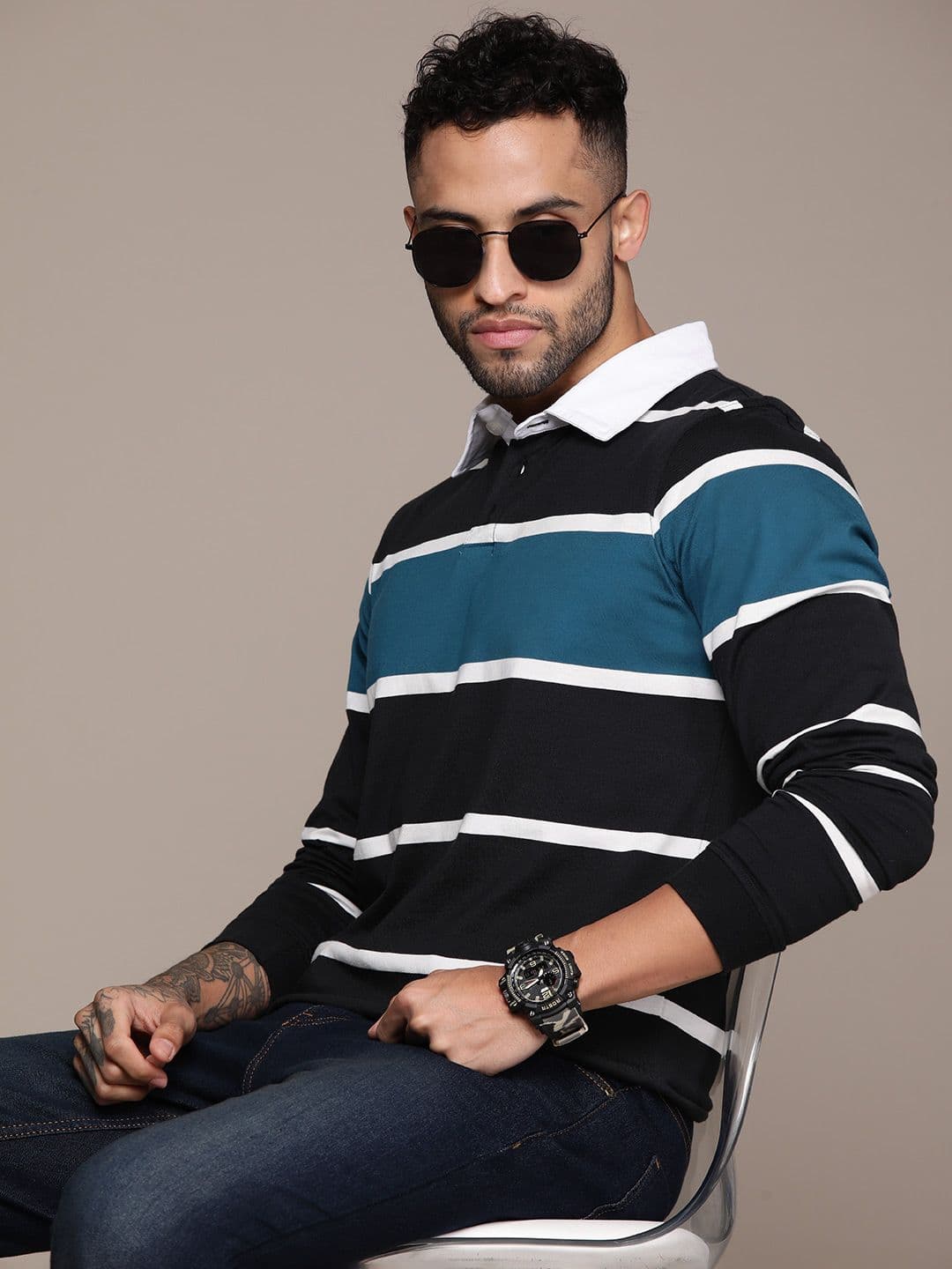 The Roadster Lifestyle Co. Striped Polo Collar T-shirt - view 1