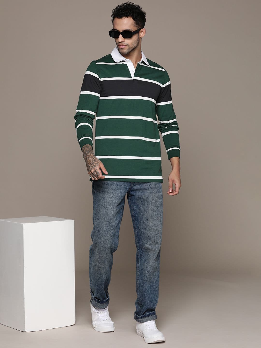 The Roadster Lifestyle Co. Striped Polo Collar Pure Cotton T-shirt - view 1