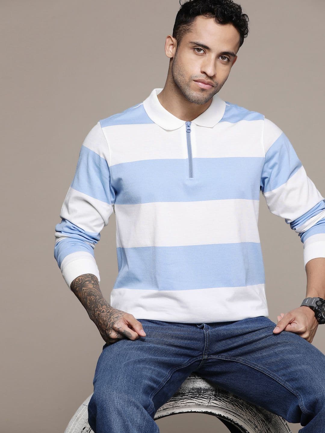 The Roadster Lifestyle Co. Striped Polo Collar T-shirt - view 1