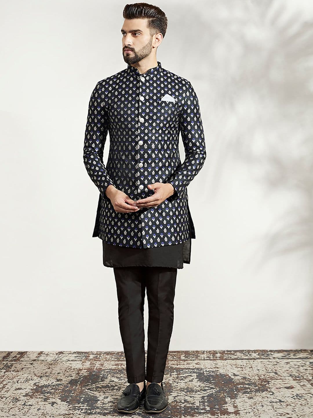 KISAH Men Self Design Kurta & Indowestern Sherwani with Trousers Set - view 1