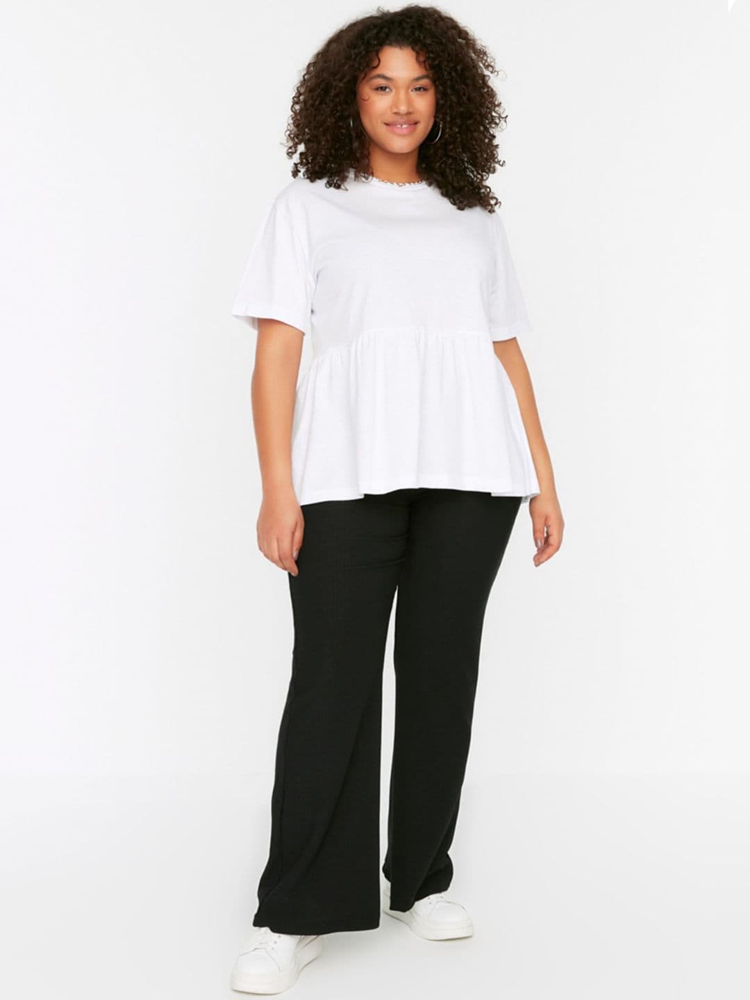 Trendyol Plus Size Women Mid-Rise Parallel Wide Leg Trousers - view 1