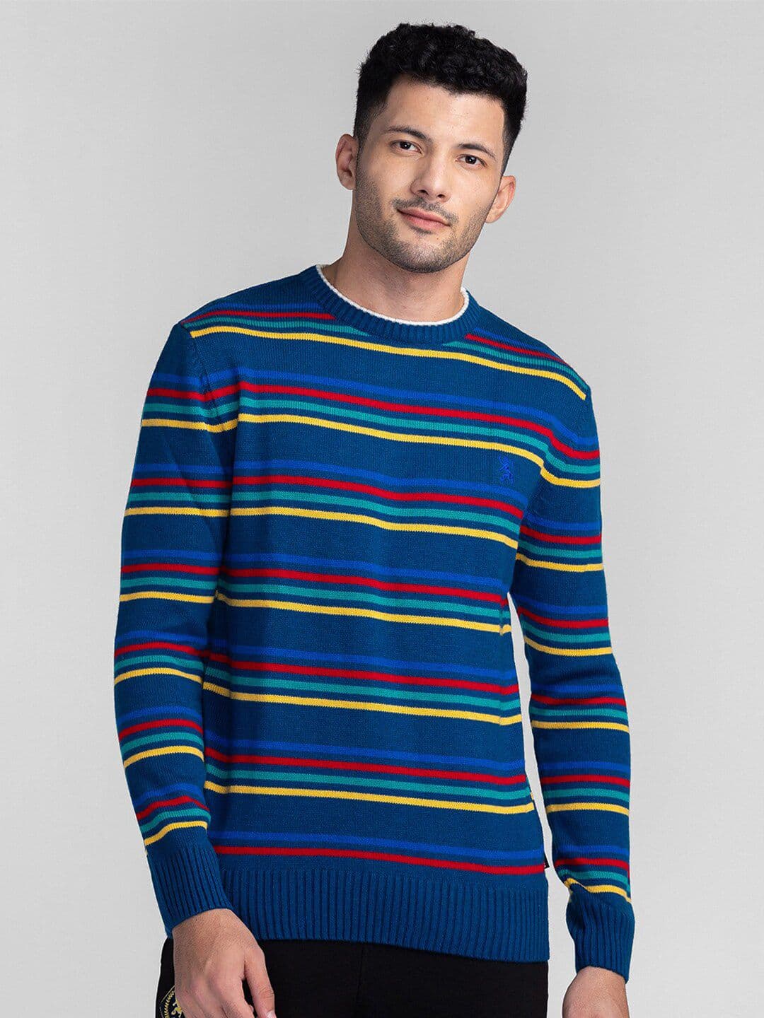 GIORDANO Striped Round Neck Long Sleeves Acrylic Pullover Sweater - view 1