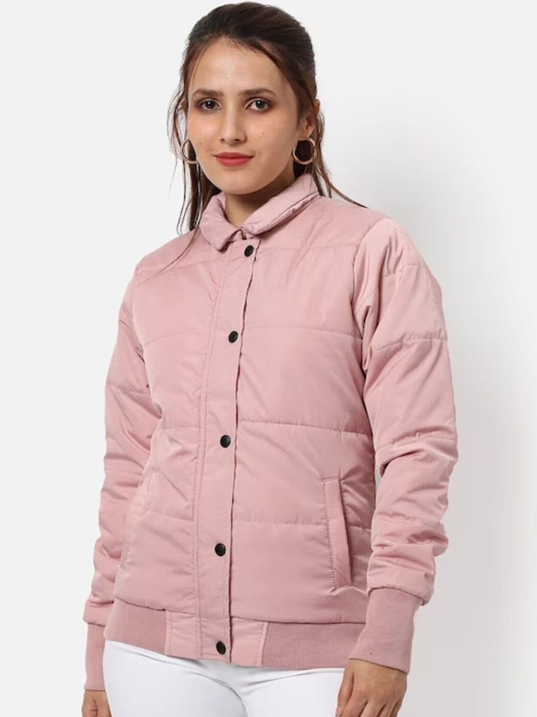 PINACOLADA Pink Spread Collar Windcheater Puffer Jacket - view 1