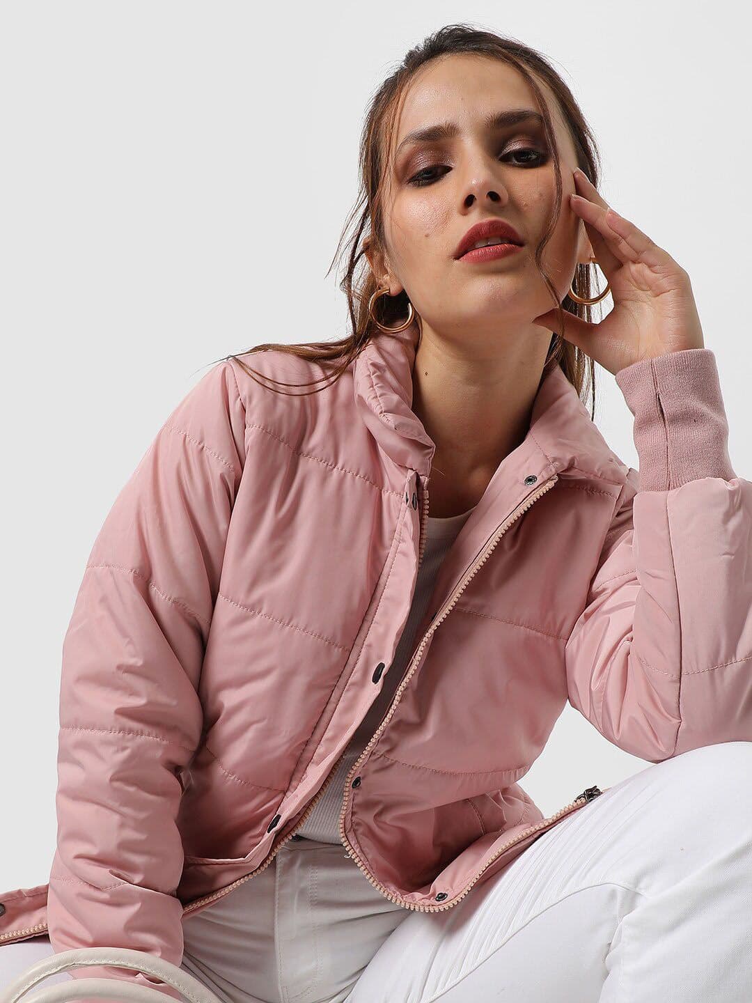 PINACOLADA Windcheater Spread Collar Ribbed Hem Padded Jacket - view 1