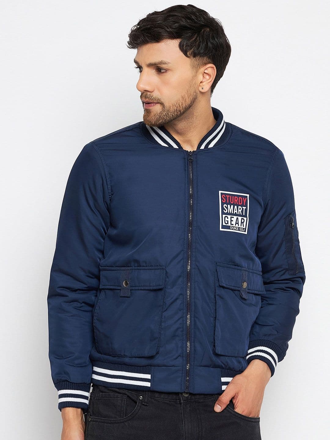 Duke Typography Printed Mock Collar Bomber Jacket - view 1