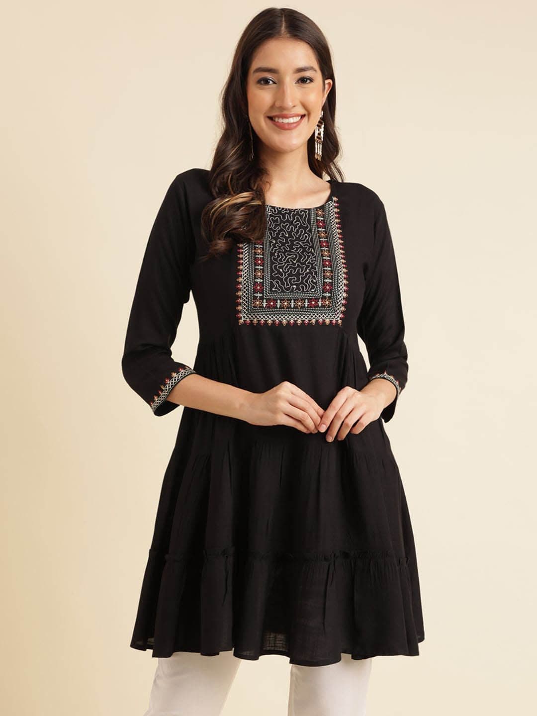 Sangria Women Ethnic Motifs Embroidered A-Line Flared Top - view 1
