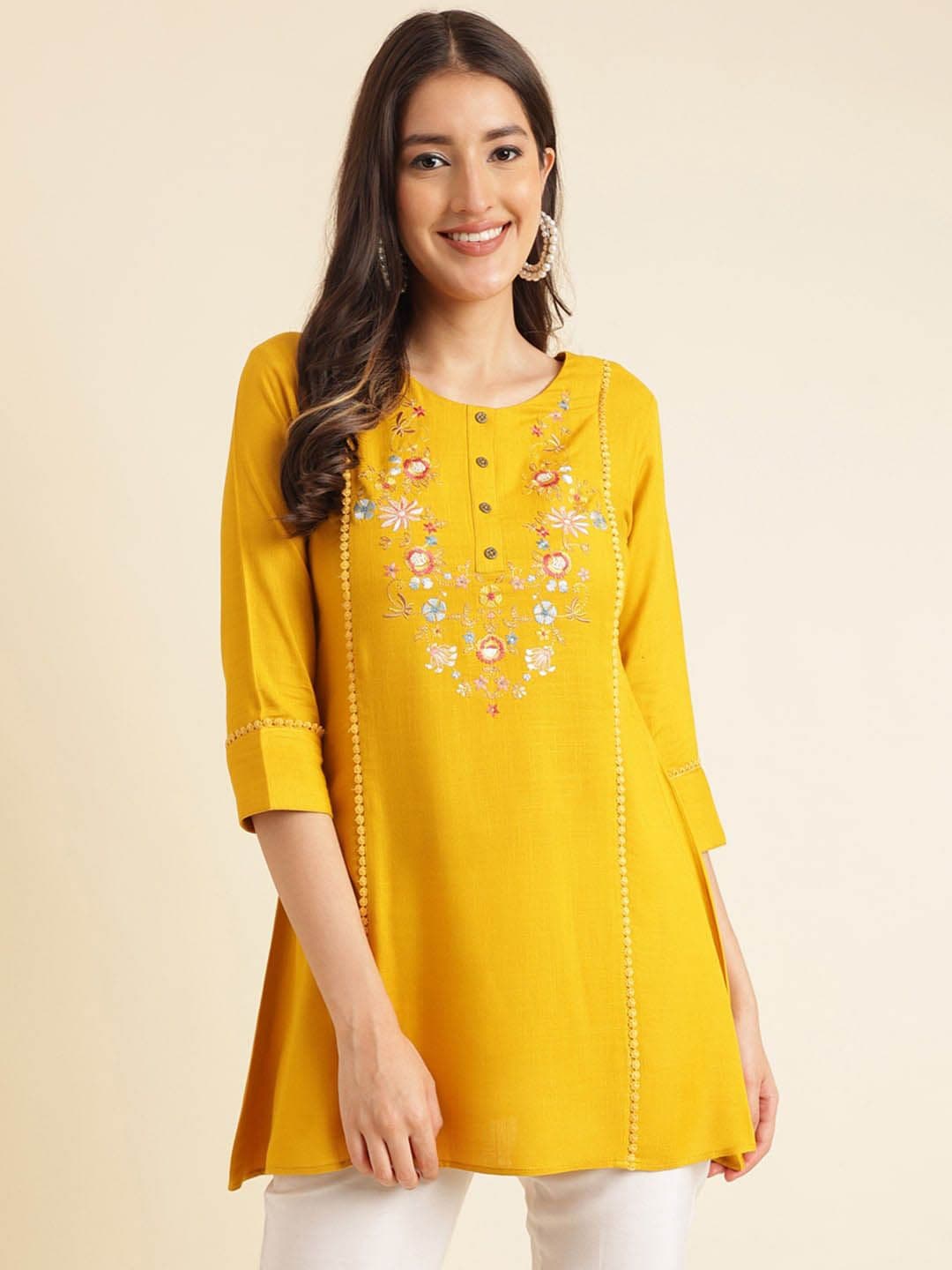 Sangria Floral Embroidered Ethnic Tunics - view 1
