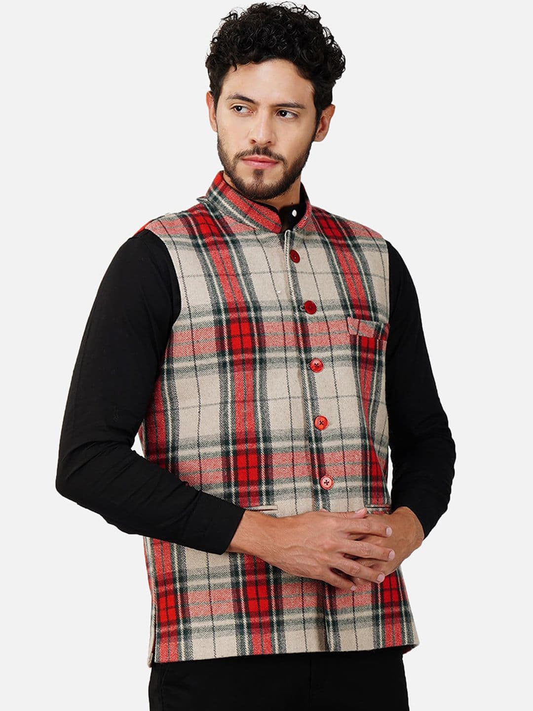 Vastraa Fusion Checked Woolen Nehru Jackets - view 1
