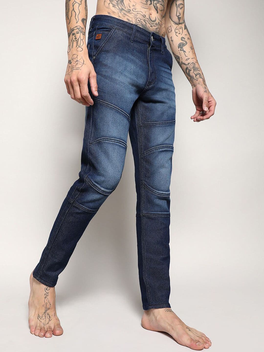 CAHOOT Campus Sutra Men Navy Blue Smart Slim Fit Low Distress Light Fade Stretchable Jeans - view 1