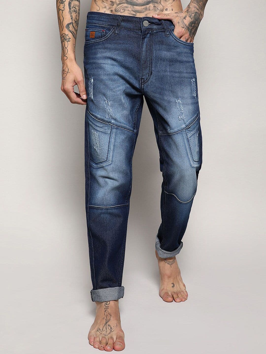 CAHOOT Campus Sutra Men Blue Smart Slim Fit Mildly Distressed Light Fade Stretchable Jeans - view 1