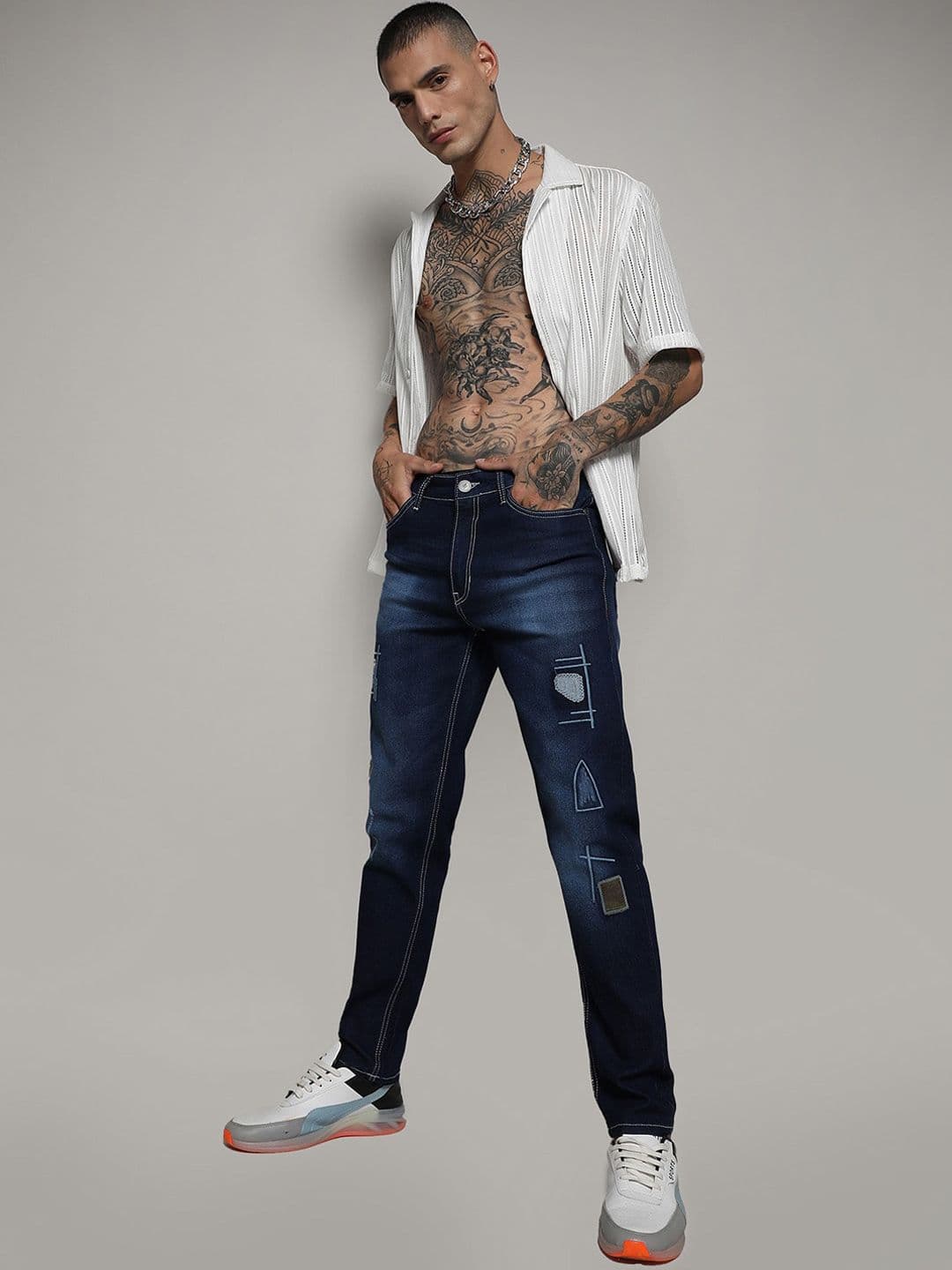CAHOOT Men Smart Slim Fit Embroidered Light Fade Stretchable Jeans - view 1
