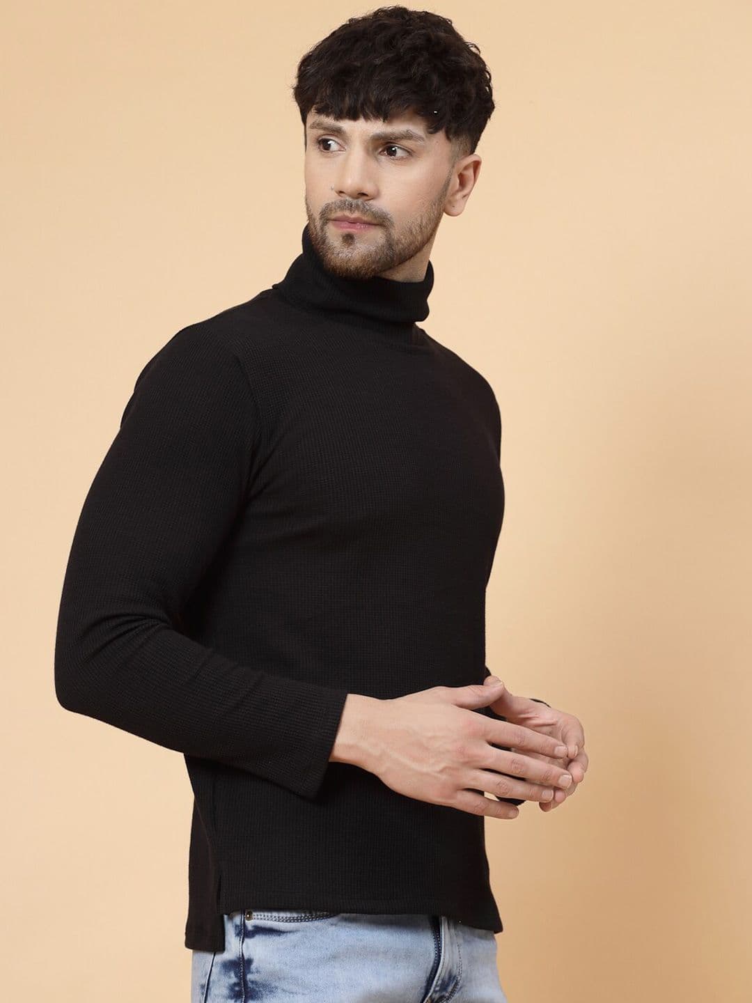 Rigo Self Design High Neck Cotton T-shirt - view 1