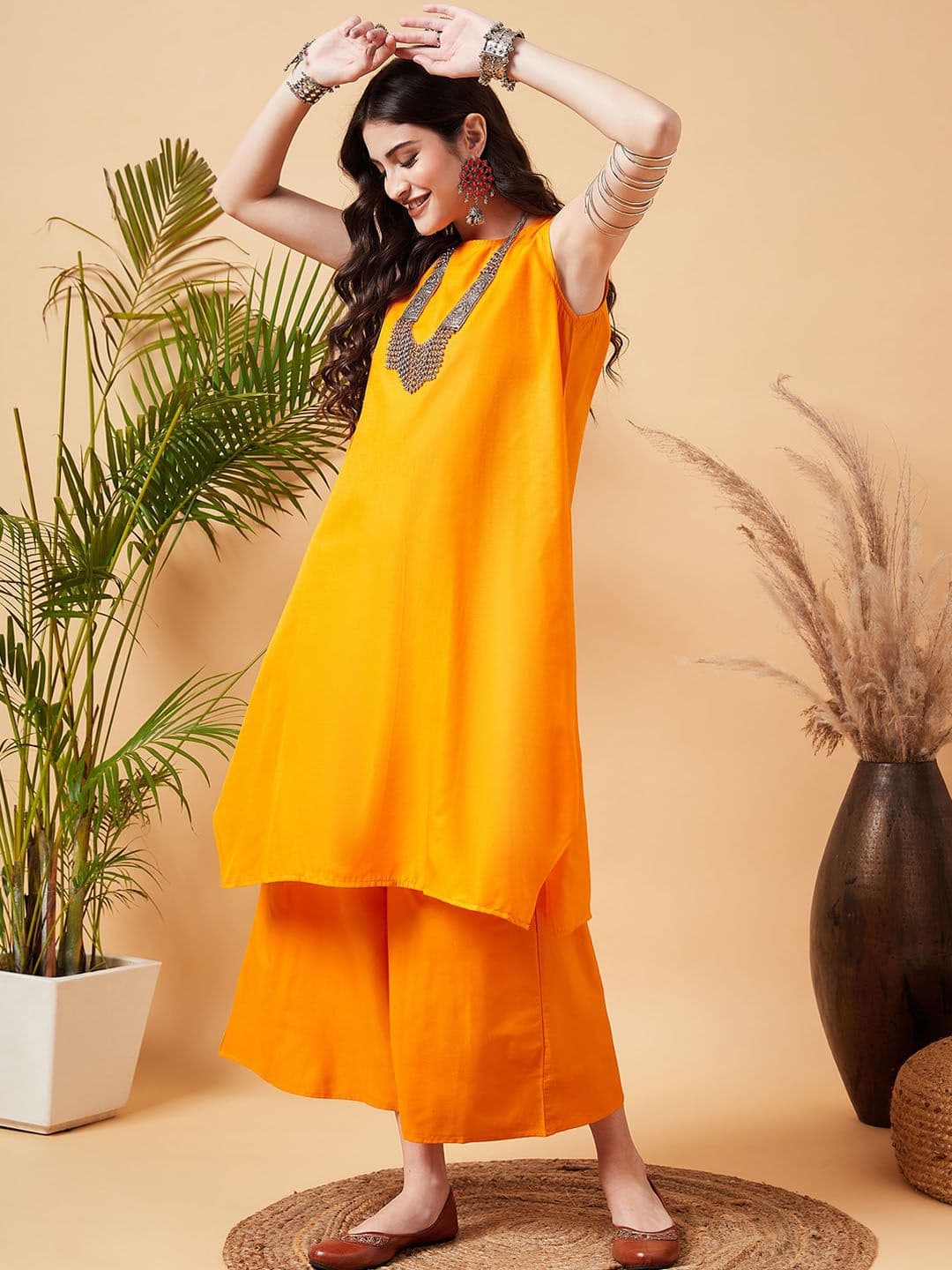 InWeave Asymmetric Regular A-Line Kurta with Palazzos - view 1