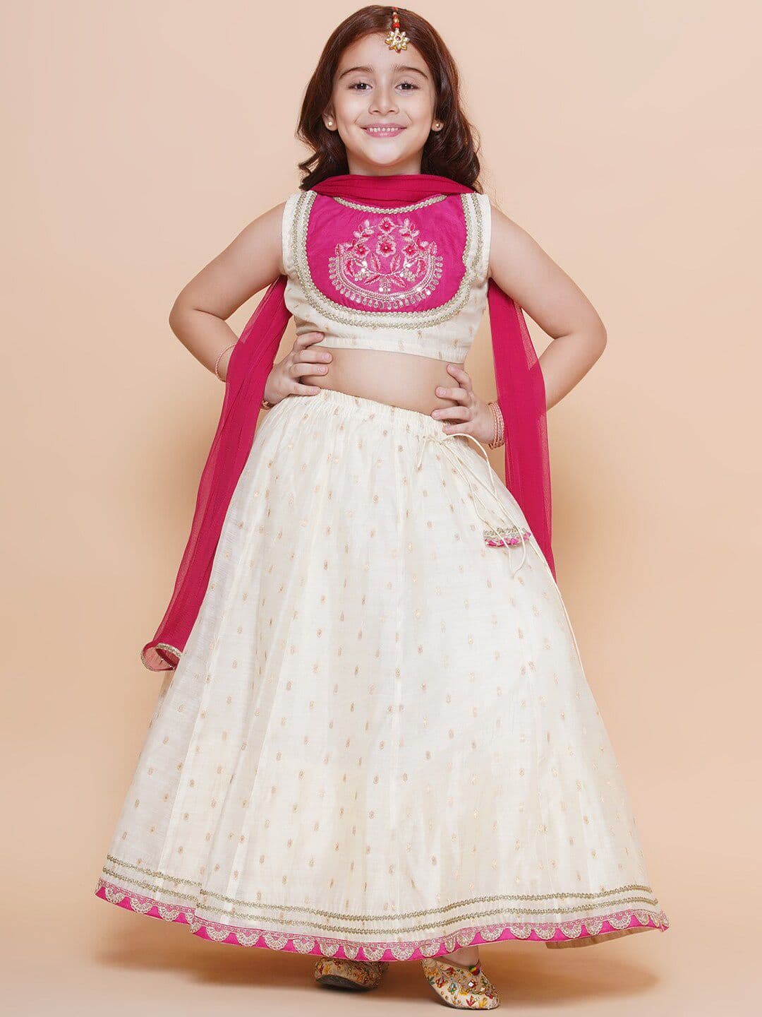 Bitiya by Bhama Girls Embroidered Ready to Wear Lehenga & Blouse With Dupatta - view 1