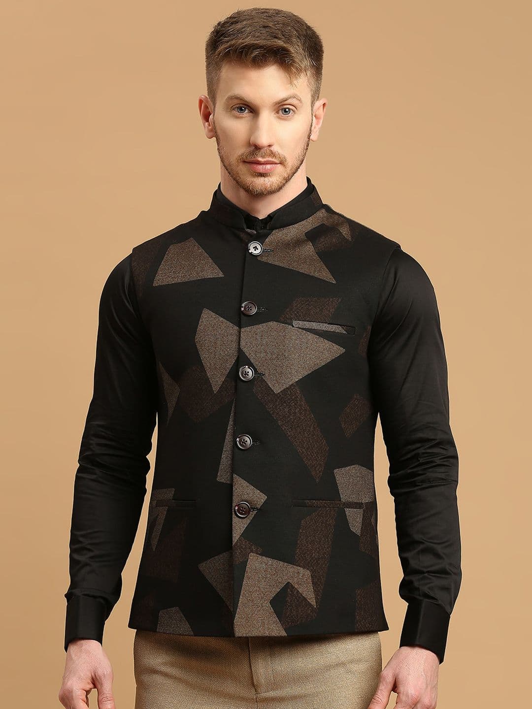 ESSAS club Geometric Printed Nehru Jacket - view 1