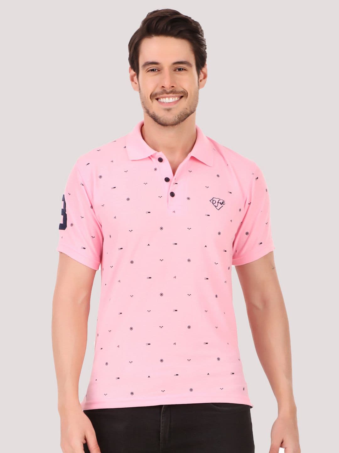 Greylongg Men Printed Pink Cotton Regular Fit Polo T-shirt - view 1