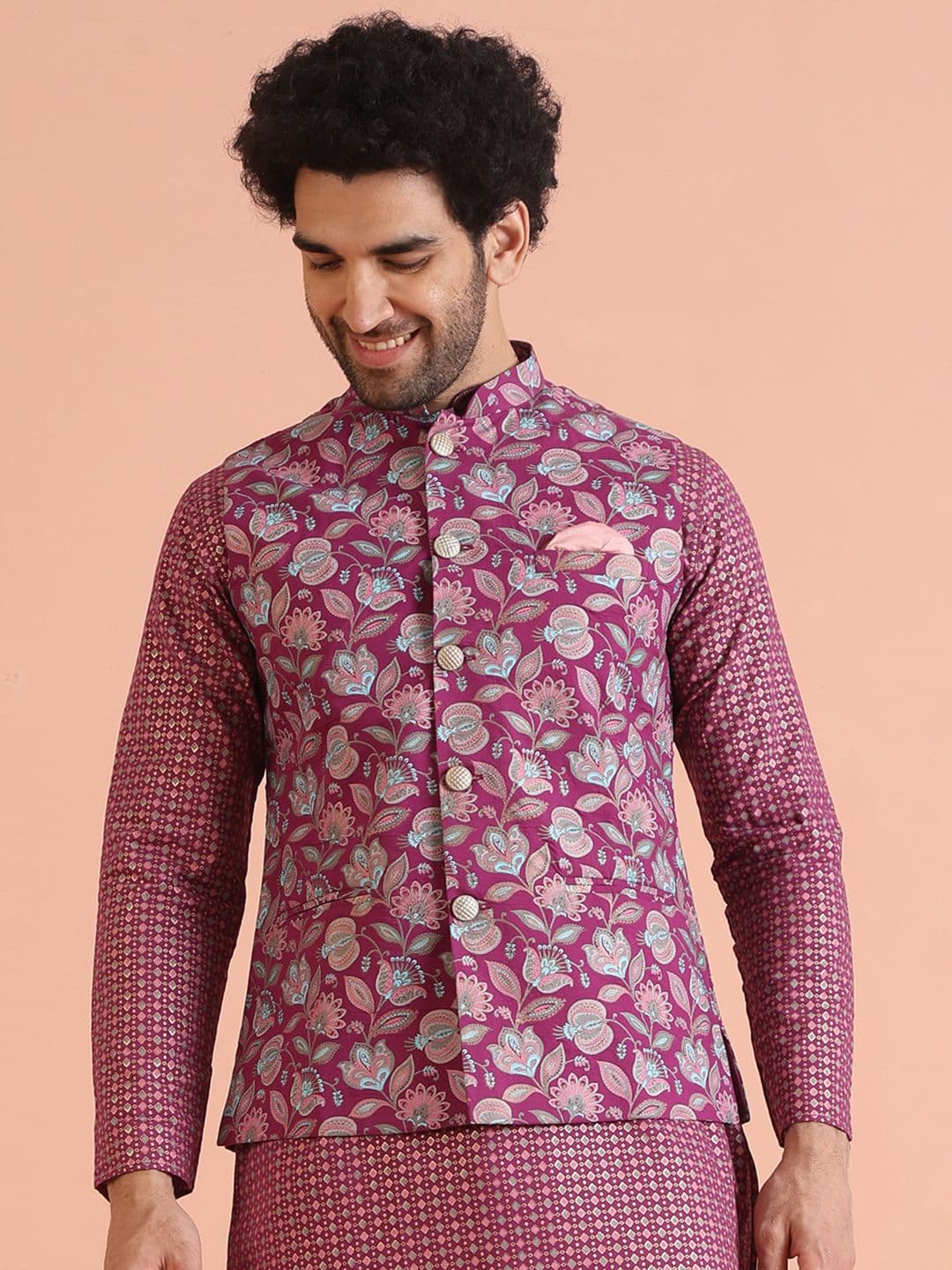 KISAH Printed Pure Cotton Nehru Jacket - view 1