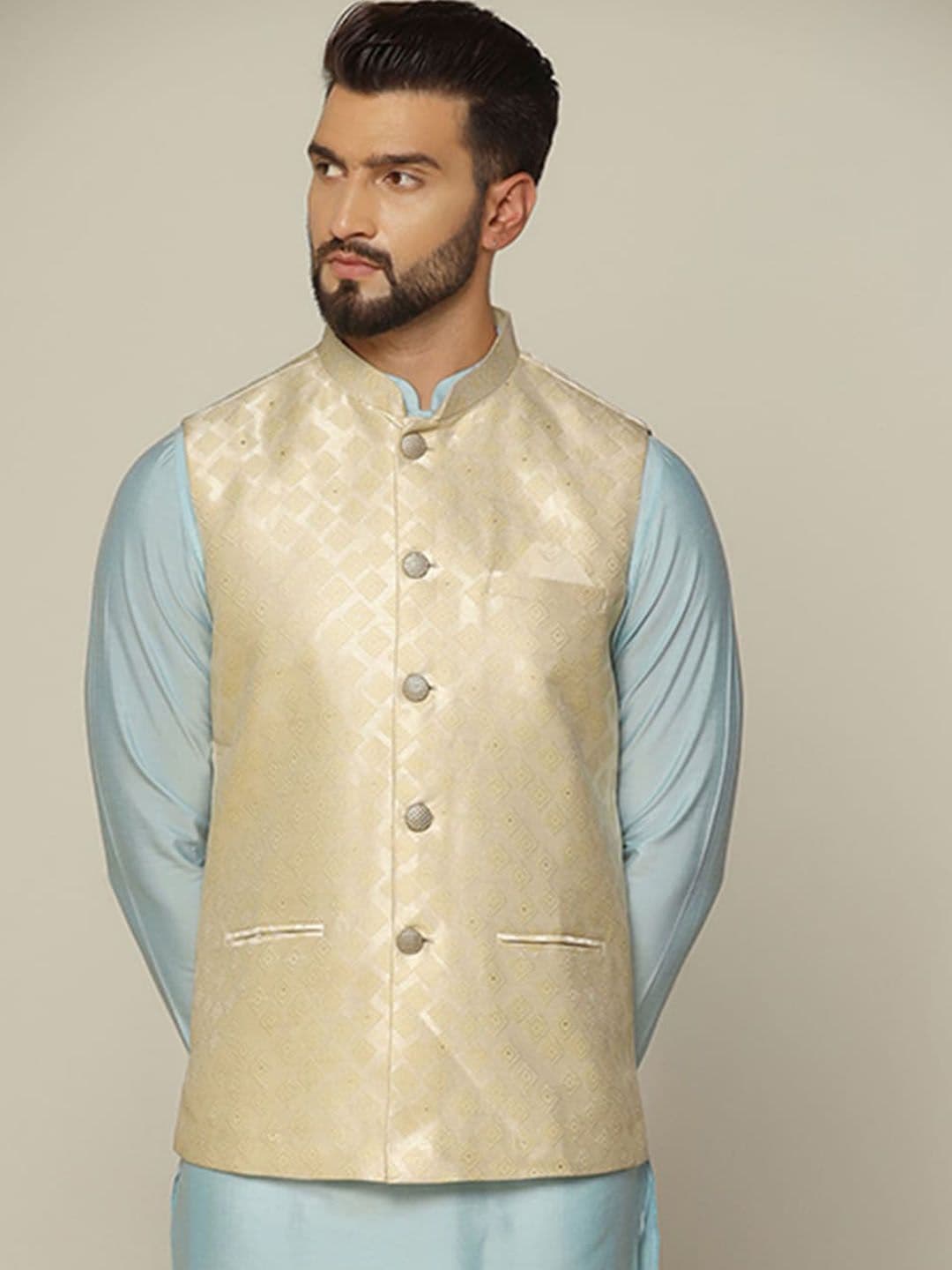 KISAH Woven Design Nehru Jacket - view 1