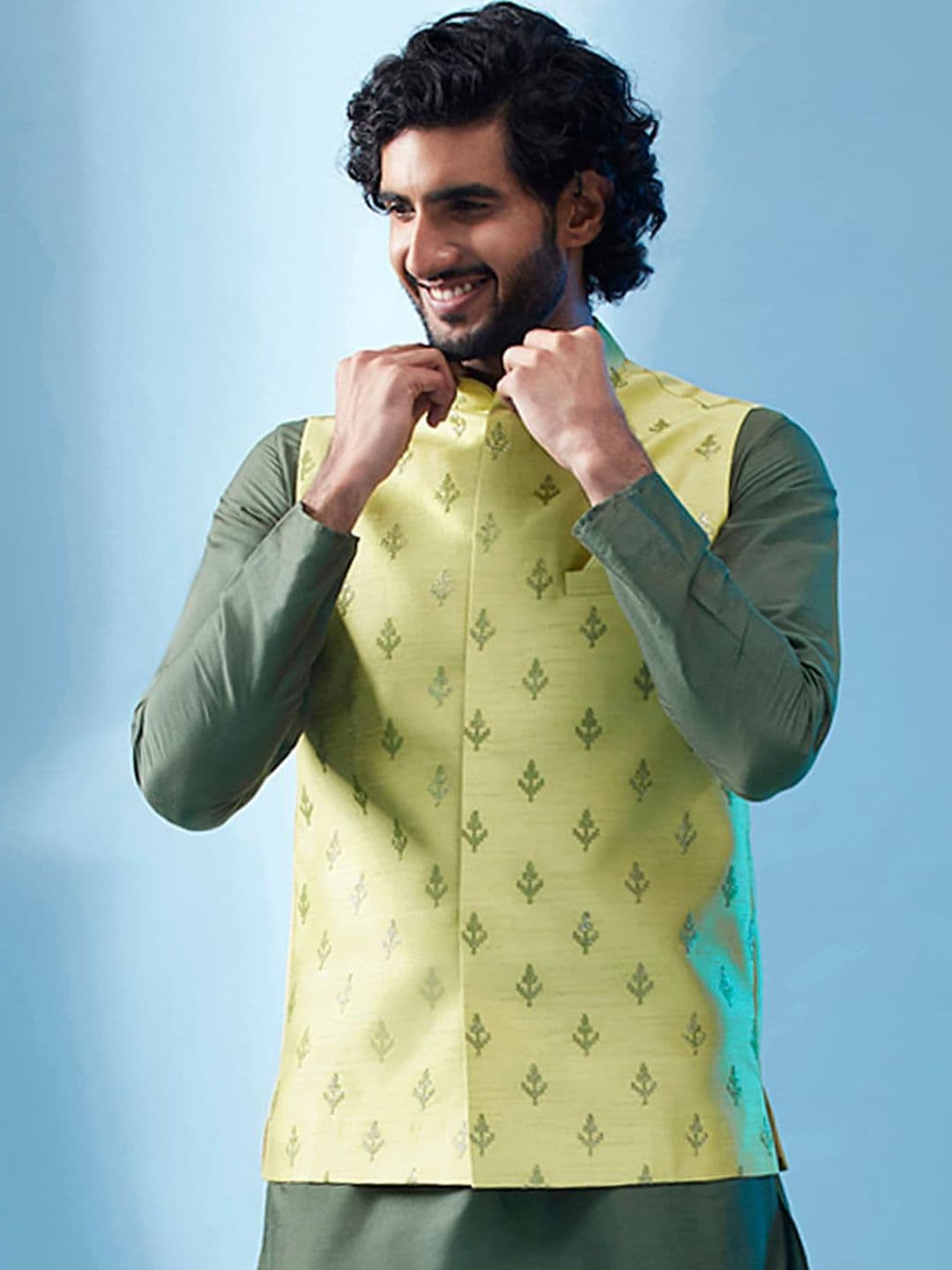 KISAH Woven Design Nehru Jacket - view 1