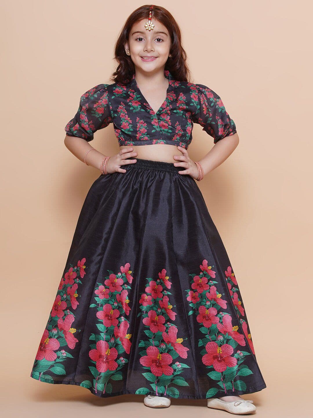 Bitiya by Bhama Girls Floral Printed Ready to Wear Lehenga & Blouse - view 1
