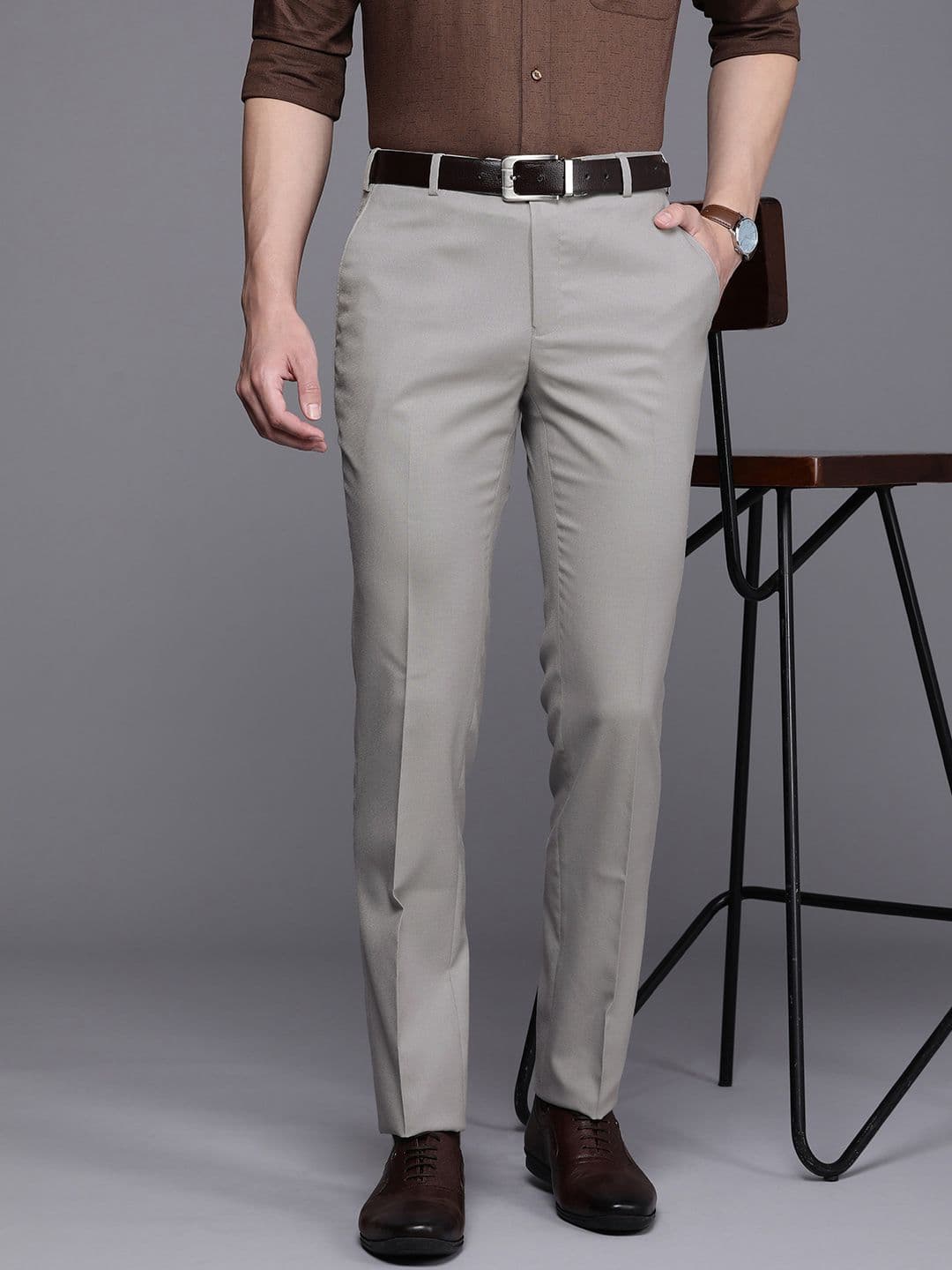 Raymond Men Self Design Textured Slim Fit Formal Trousers - view 1