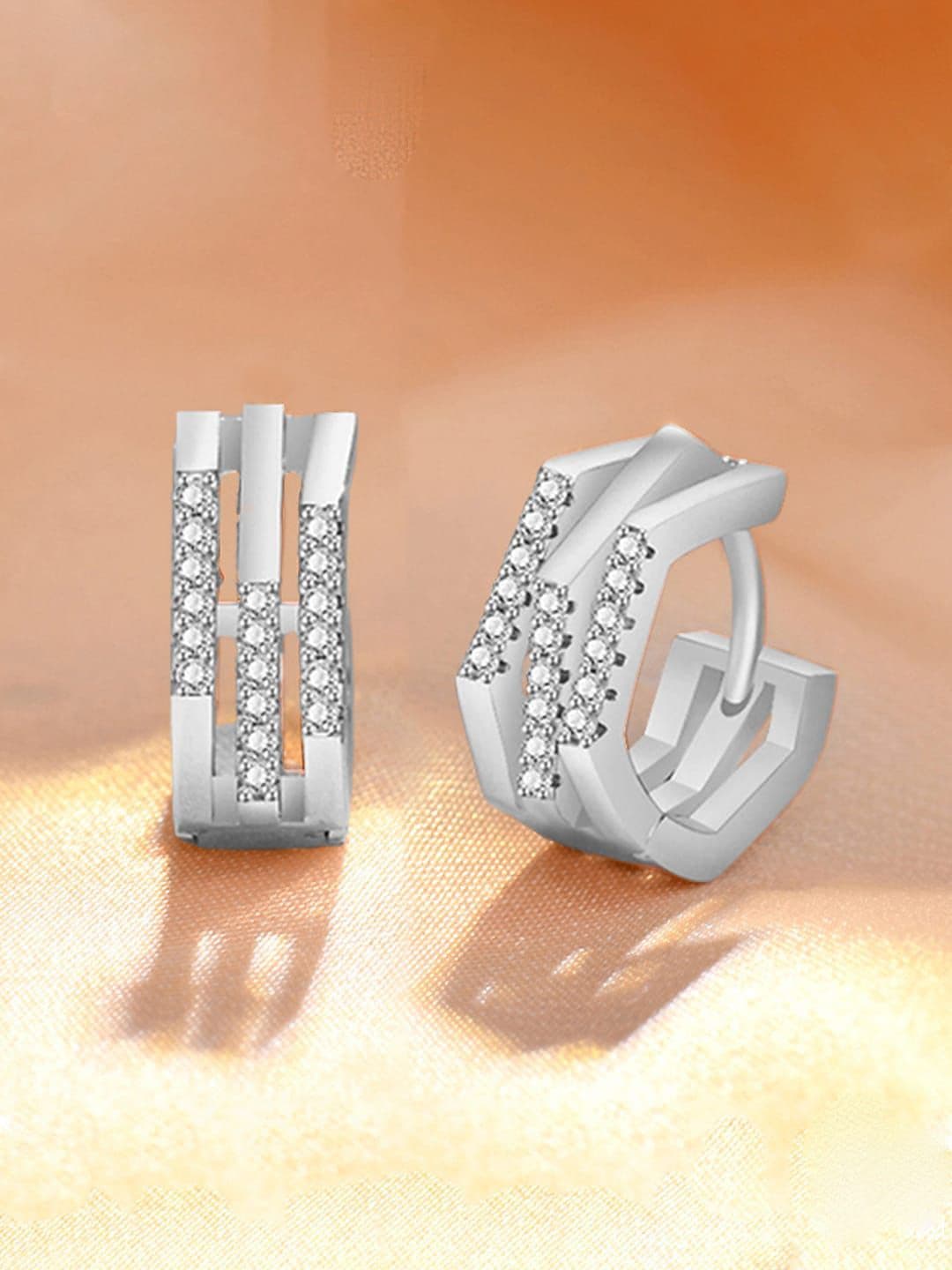Jewels Galaxy Silver-Plated American Diamond-Studded Hoop Earrings - view 1