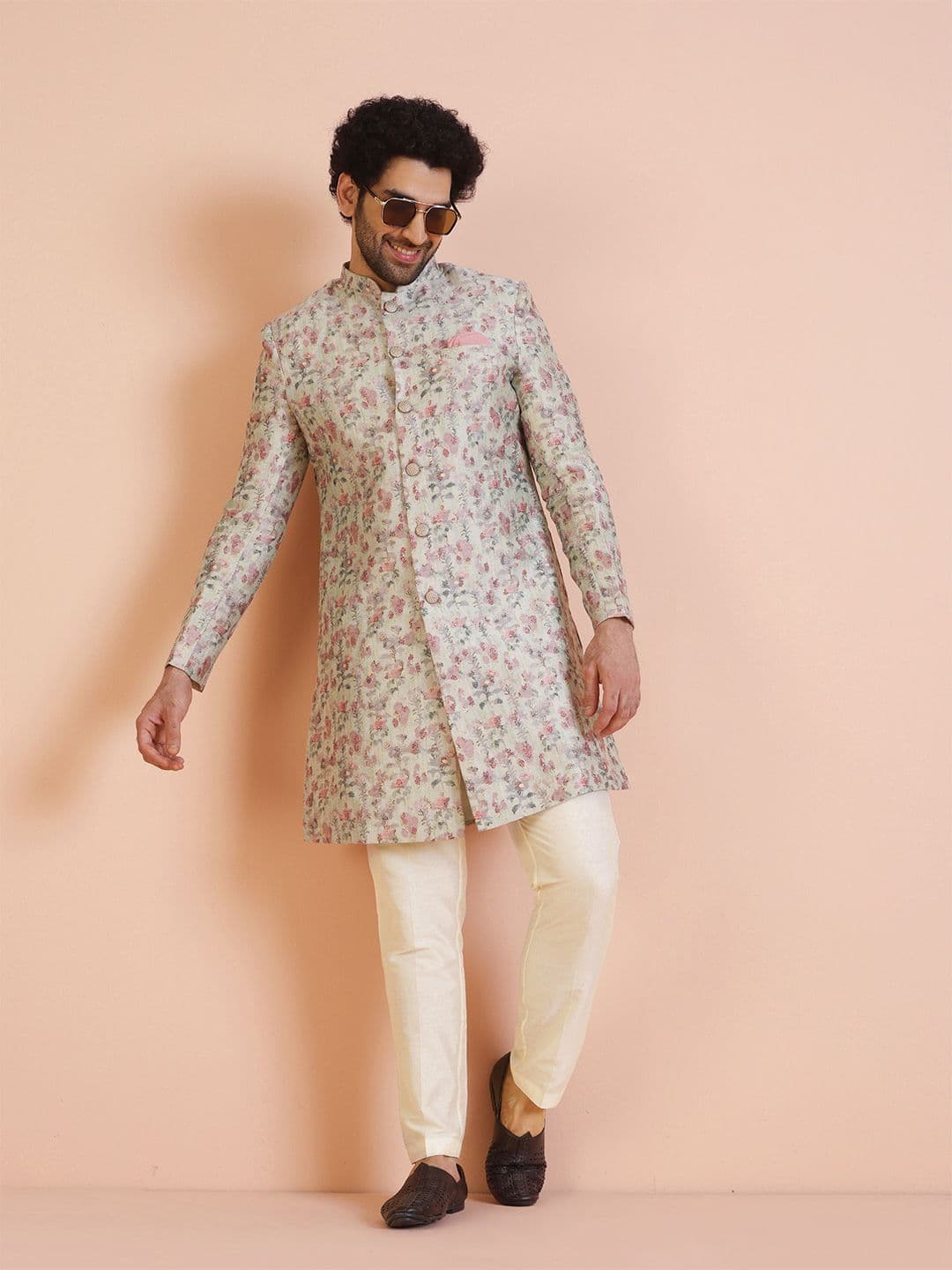 KISAH Men Self-Design Indowestern Sherwani Trouser Set - view 1