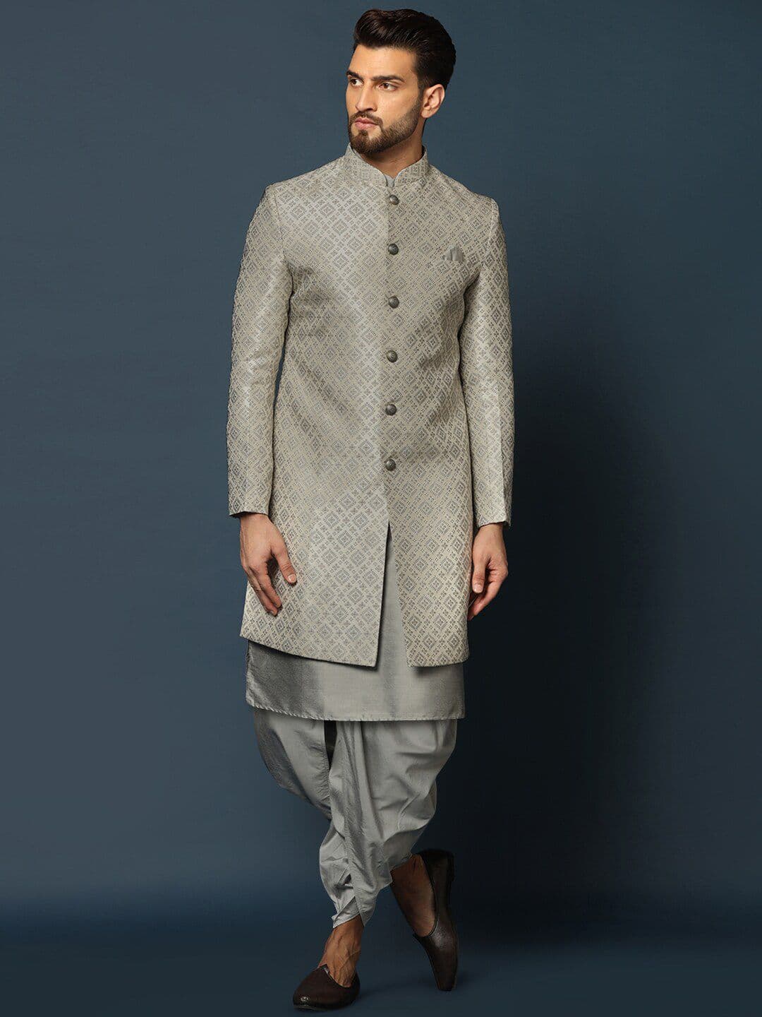 KISAH Men Woven-Design Cotton Indowestern Sherwani Dhoti Set - view 1
