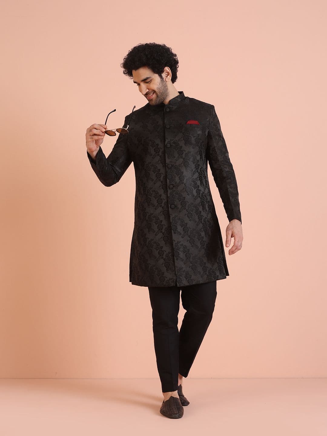 KISAH Men Self-Design Indowestern Sherwani & Trousers Set - view 1
