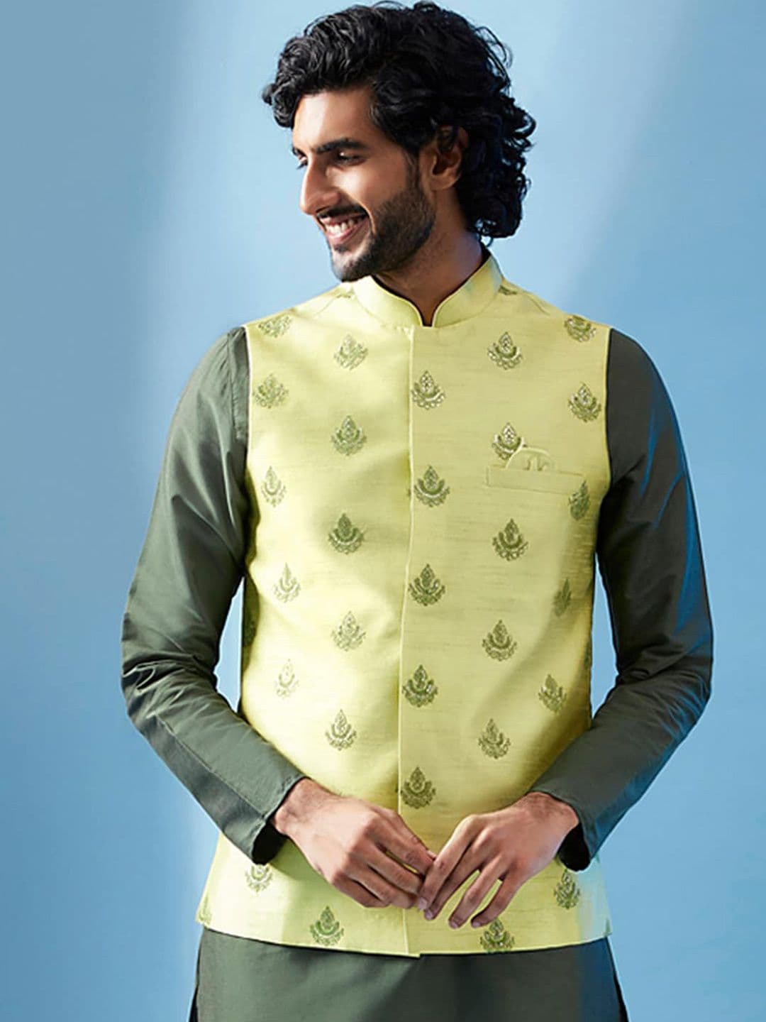 KISAH Woven Design Nehru Jacket - view 1