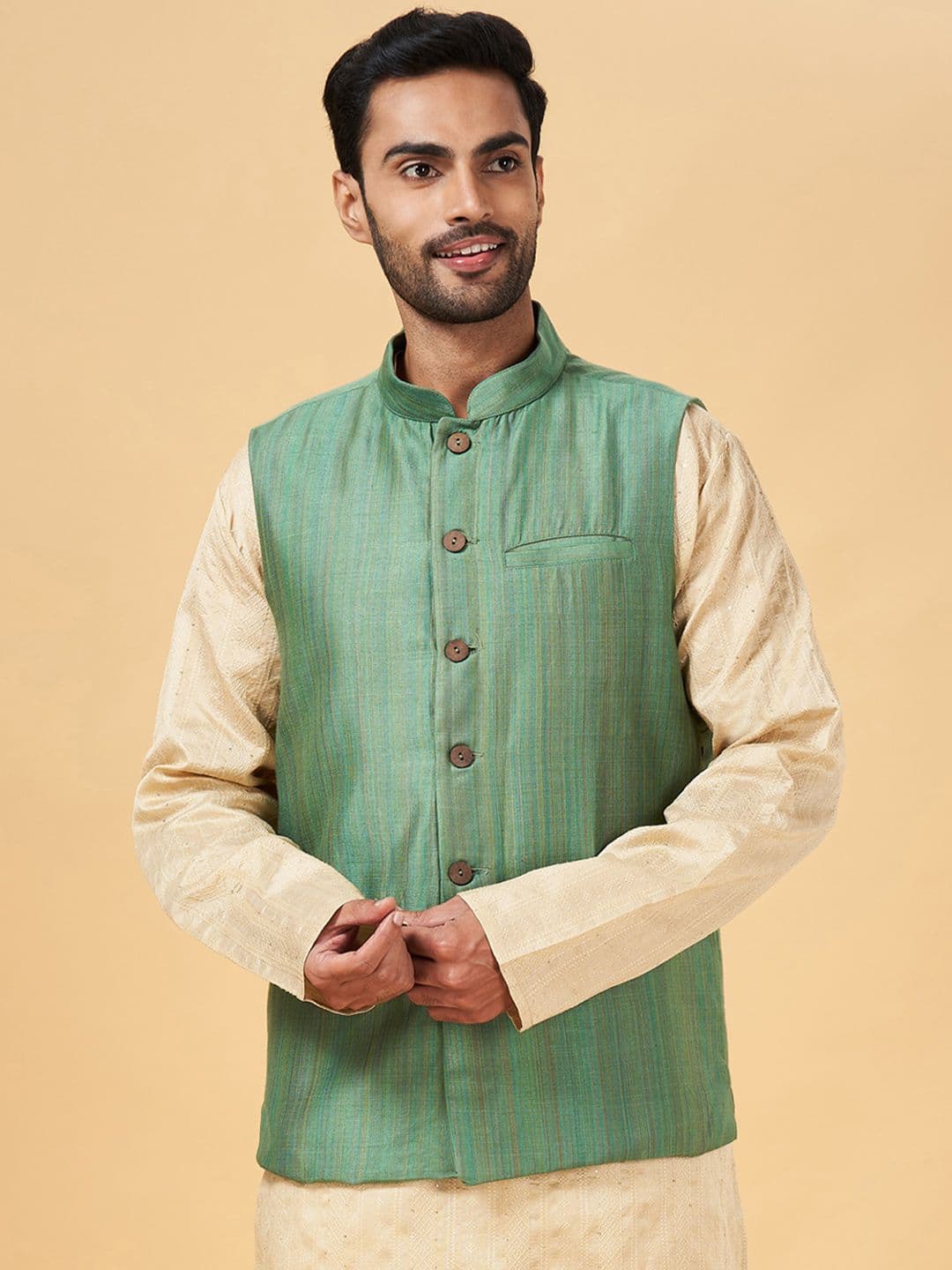 indus route by Pantaloons Mandarin Collar Nehru Jacket - view 1