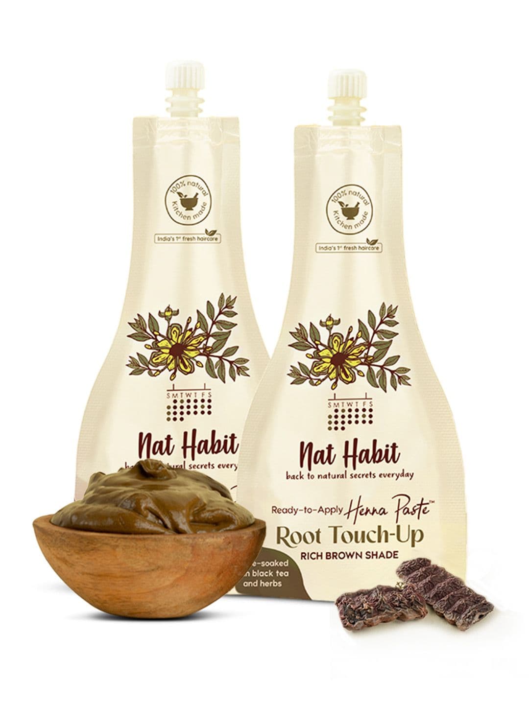 Nat Habit 2Pcs Root Touch Up Henna with Black Tea & Herbs 60g each - Rich Brown - view 1