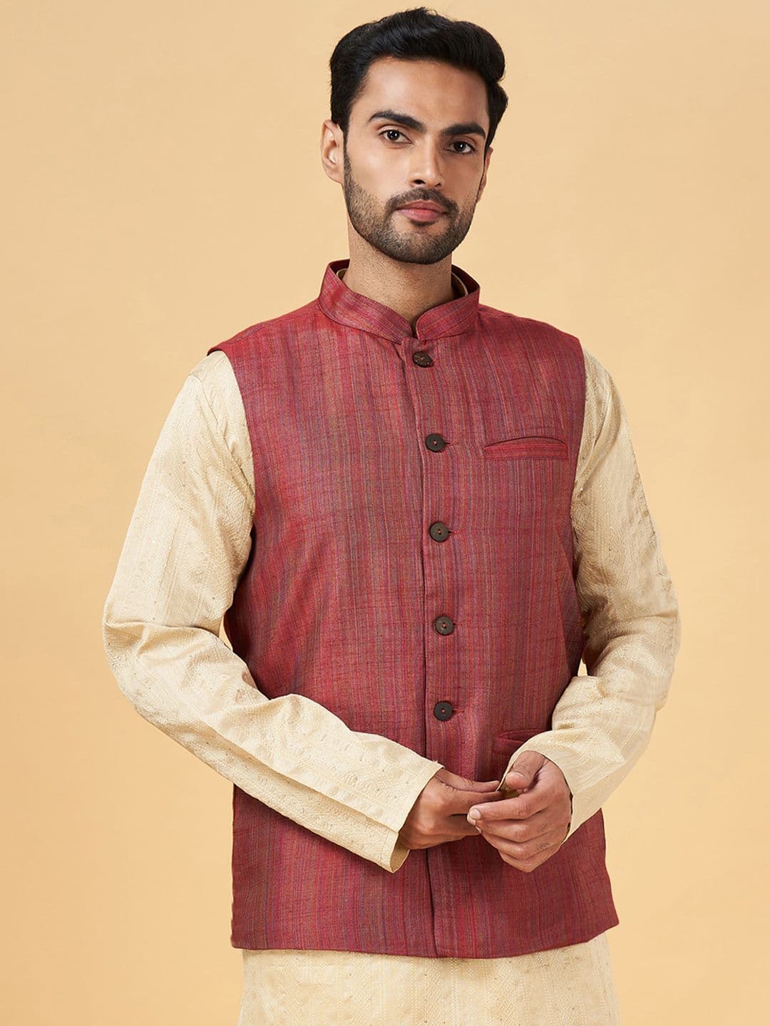 indus route by Pantaloons Mandarin Collar Nehru Jacket - view 1