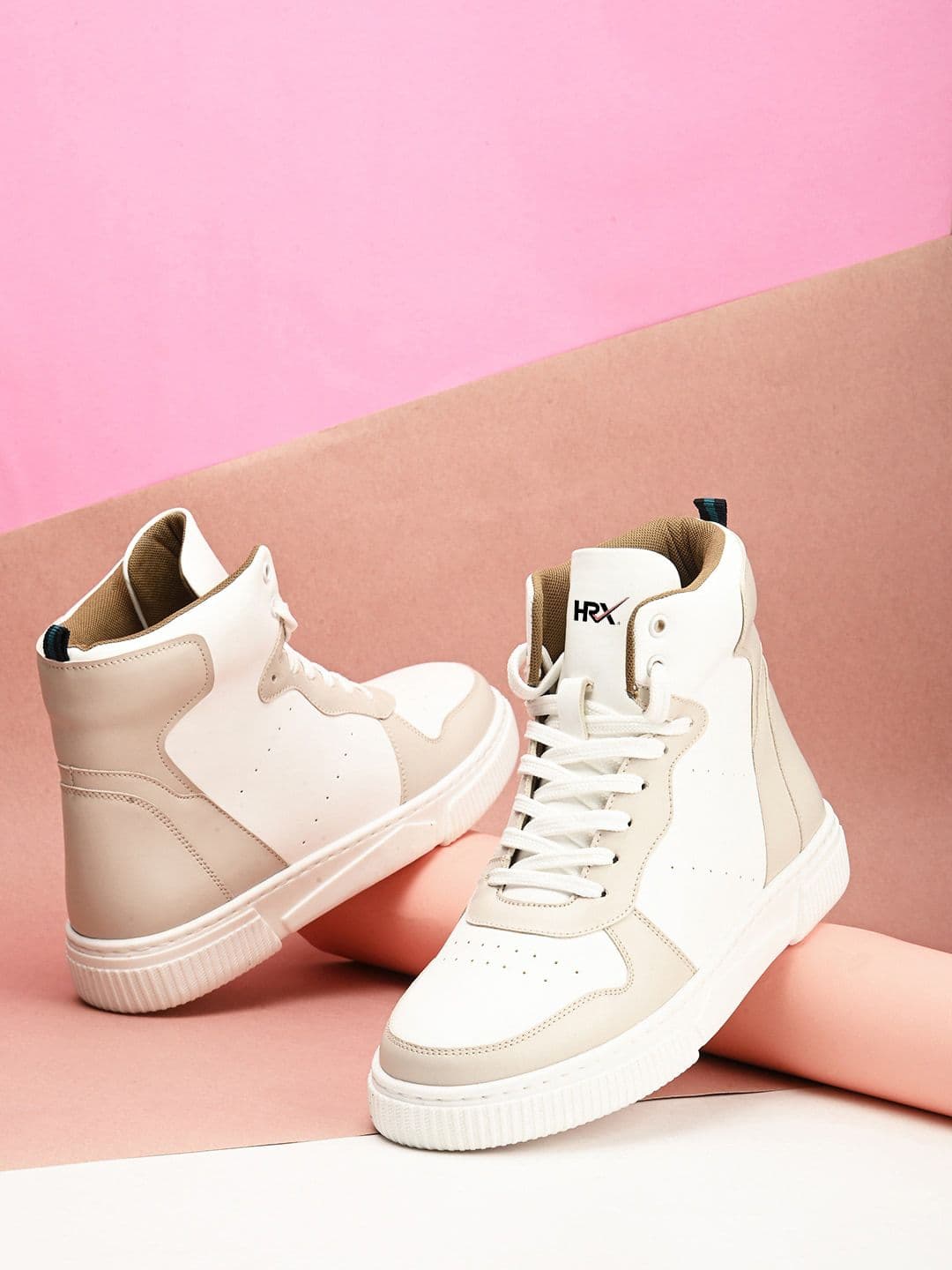 HRX by Hrithik Roshan Women White & Beige Mid Top Colourblocked Lightweight Sneakers - view 1
