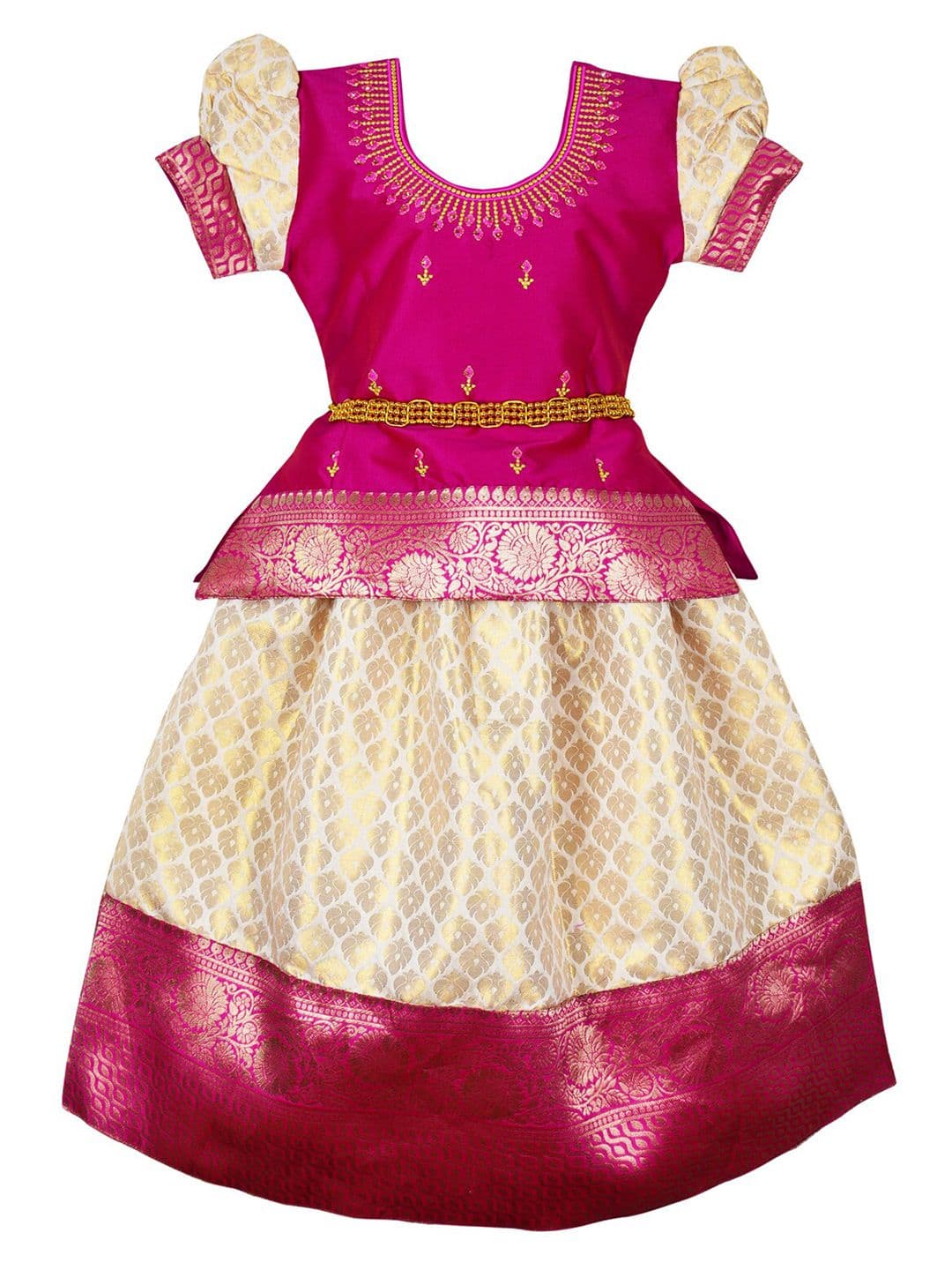 AMIRTHA FASHION Girls Embroidered Puffed Sleeves Ready to Wear Lehenga Choli - view 1