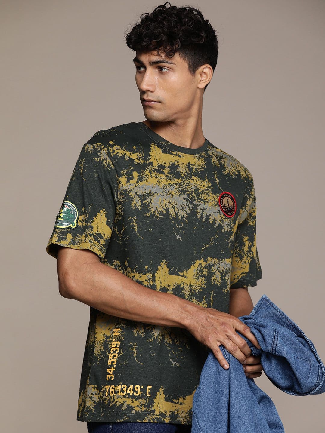 WROGN X Indian Infantry by A47 Printed Drop-Shoulder Cotton Applique Detail T-shirt - view 1