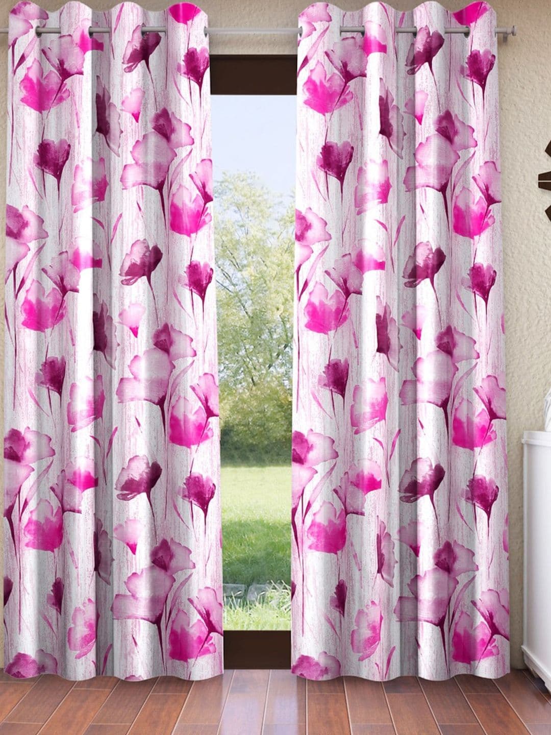 Home Sizzler Purple & White 2 Pieces Floral Long Door Curtains - view 1