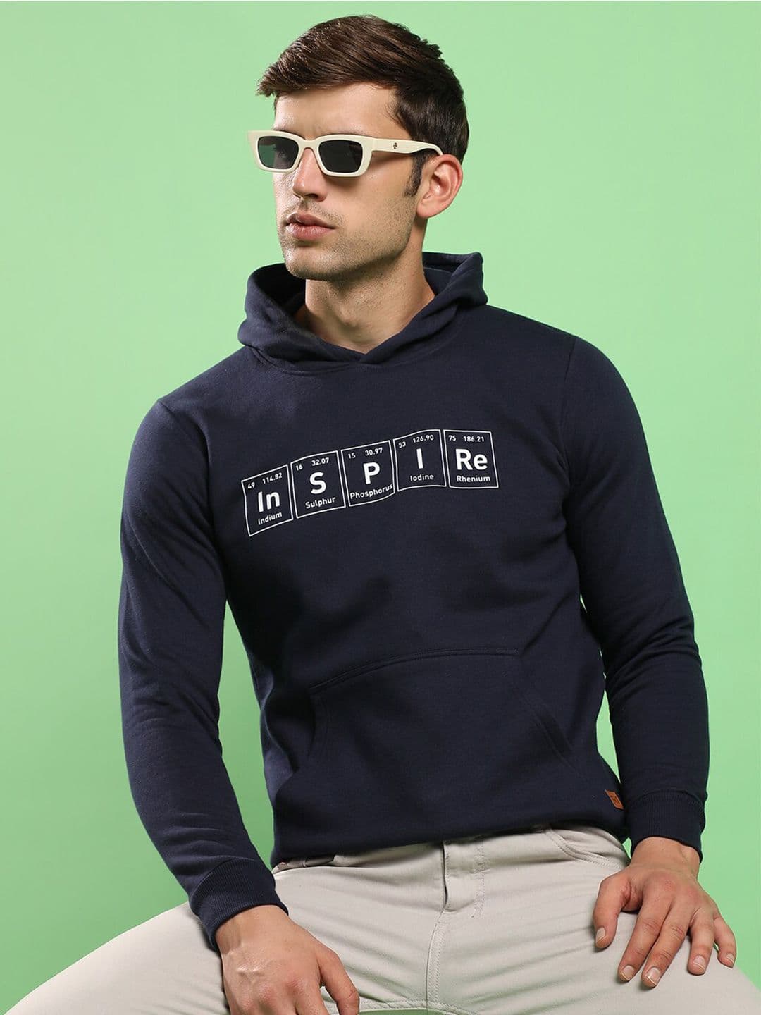 CAHOOT Campus Sutra Navy Blue Typography Printed Hooded Cotton Pullover Sweatshirt - view 1