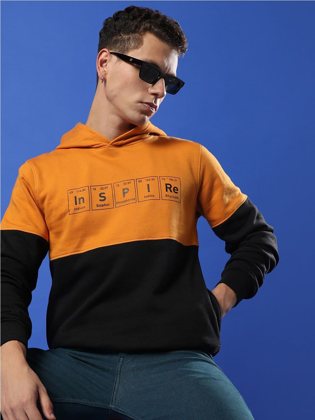 CAHOOT Campus Sutra Colourblocked Hooded Cotton Pullover Sweatshirt - view 1